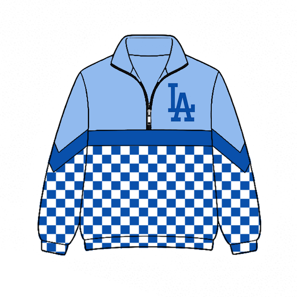 custom moq 5 mix size MSD072906 Baby Kids Checked Zip Pullover Long Sleeve Team Top