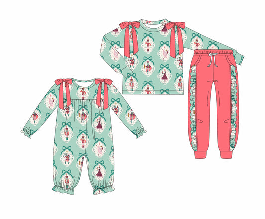25.7.2 custom each style moq 5eta 4-6week Sibling Sisters Christmas bow baby girl long sleeve pants sets and rompers match family design