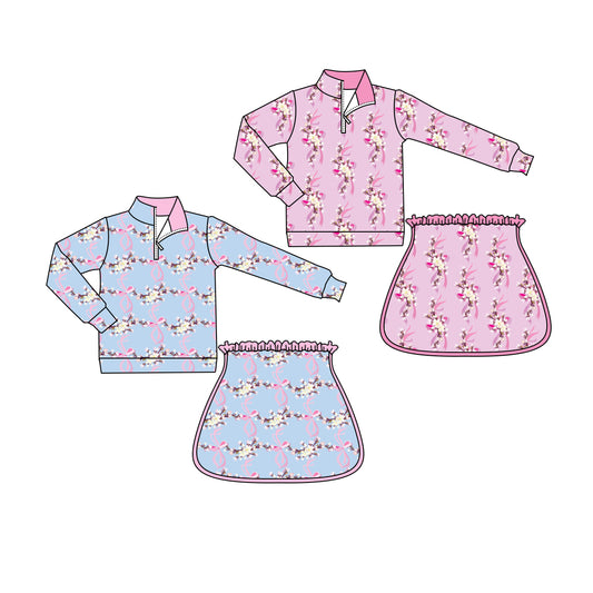 25.8.2 custom each style moq 5eta 4-6week Sibling Sisters baby girl long sleeve skirts sets 2 match family design