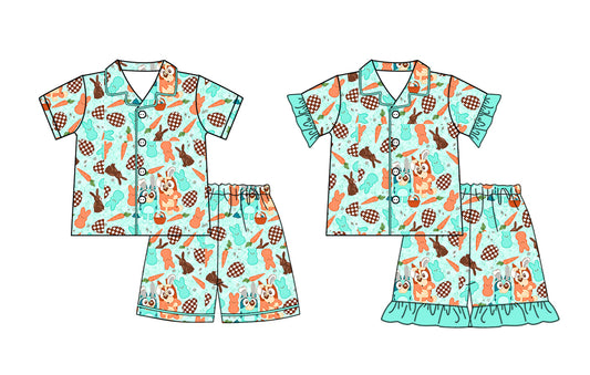12.27 custom each style moq 5eta 4-6week Sibling Sister easter baby girls short sleeve shorts sets 1 and sets 2 match design