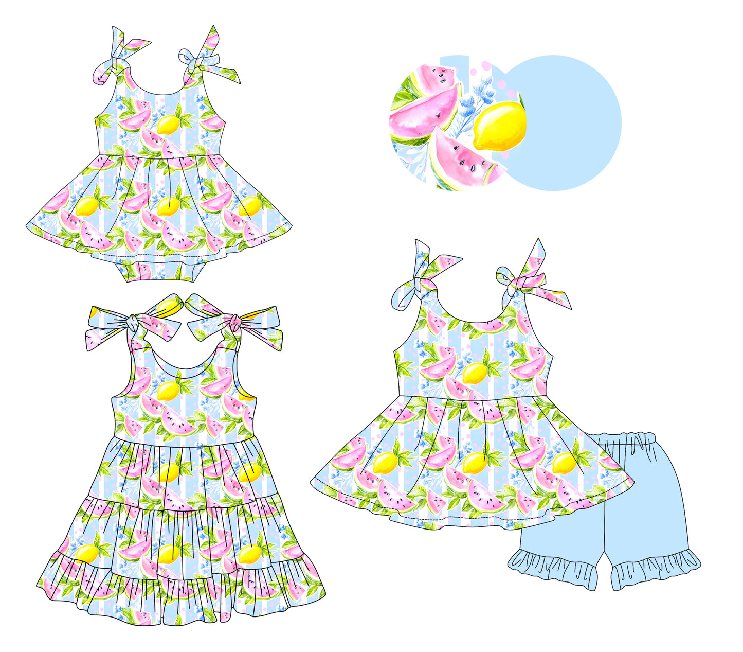 3.16 Custom moq 5 mix size Sibling Baby Girl Strap Top And Blue Shorts Set Dress Rompers Summer Outfit