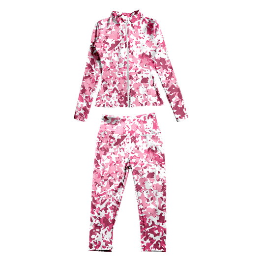 7.3 custom each style moq 5eta 4-6week baby girls clothes pink Yoga Suit Zipper Long Sleeve Pants Set