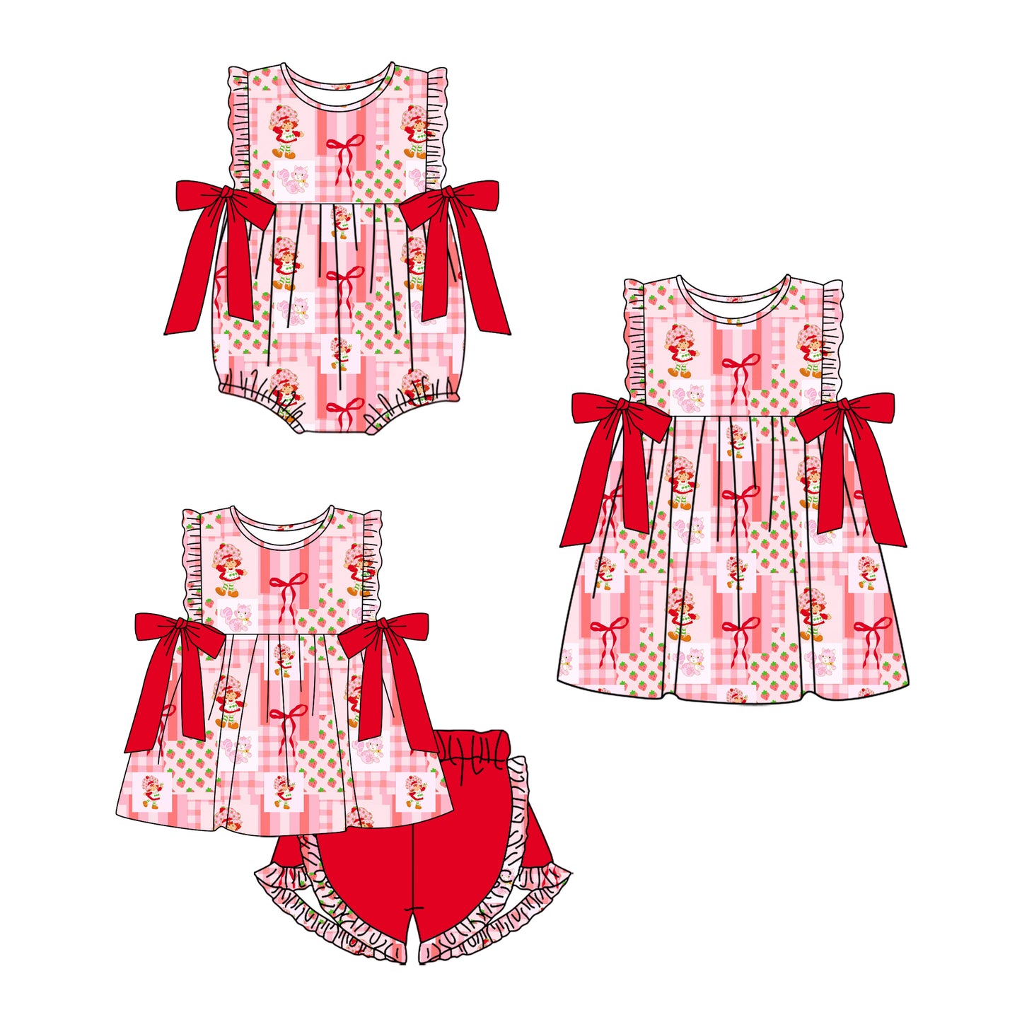 26.1.20 custom each style moq 5 eta 6-8week Sibling Sister bow baby short sleeve shorts sets and romper and dress match design