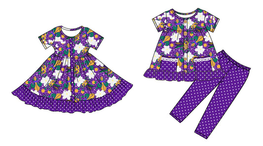 25.9.17 custom each style moq 8 eta 6-8week Sibling Sisters mardi gras baby girl short sleeve pants sets and dress match family design