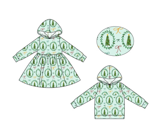 25.6.23custom each style moq 5eta 4-6week Sibling Sisters Christmas trees bow baby girls long sleeve dress and top match family design