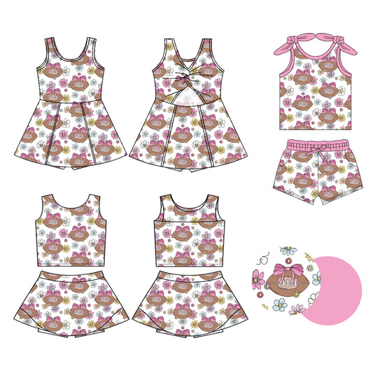 Custom moq 5 mix size Sibling Baby Girls Floral print pink Sleeveless Top And Shorts Set Sleeveless Top And Skirt Sets Dress Yoga Outfit