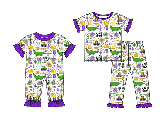 25.10.10 custom each style moq 5 eta 6-8week Sibling Sisters mardi gras baby girl clothes short sleeve pants sets and romper match family design