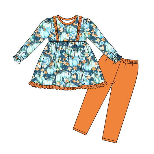 5.23 custom each style moq 5eta 4-5week Sibling Sister pumpkin orange girls outfits dress and baby romper match family design