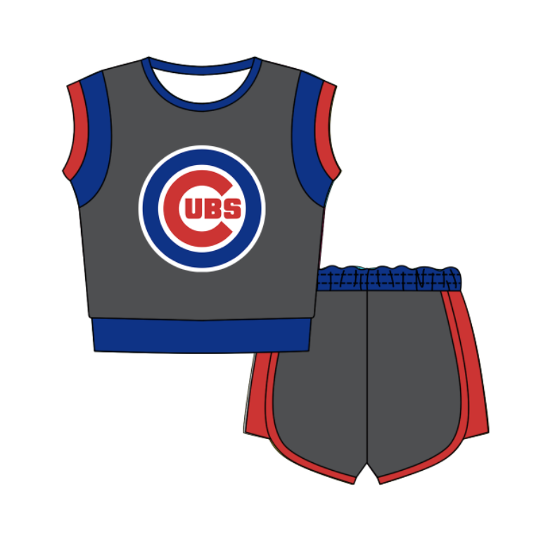 Custom moq 5 mix size milk silk summer teams Gray Sleeveless O-Neck Top And Shorts Set Cute And Comfortable Kids' Outfit