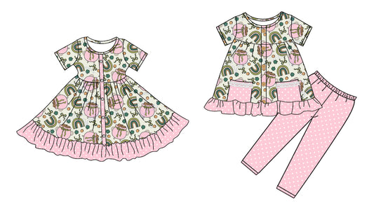 25.9.13 custom each style moq 5eta 6-8week Sibling Sisters bow baby girl short sleeve pants sets and dress match family design
