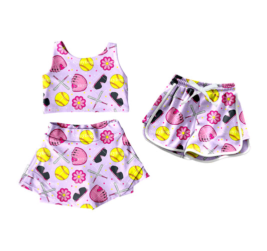 4.18 custom each style moq 5eta 4-6week Sibling Sister baseball floral baby girls clothes Short sleeve yoga dress and shorts match family design