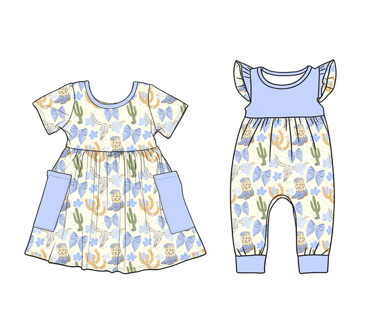 25.12.9 custom each style moq 5 eta 6-8week Sibling Sister floral bow baby short sleeve romper and dress match design