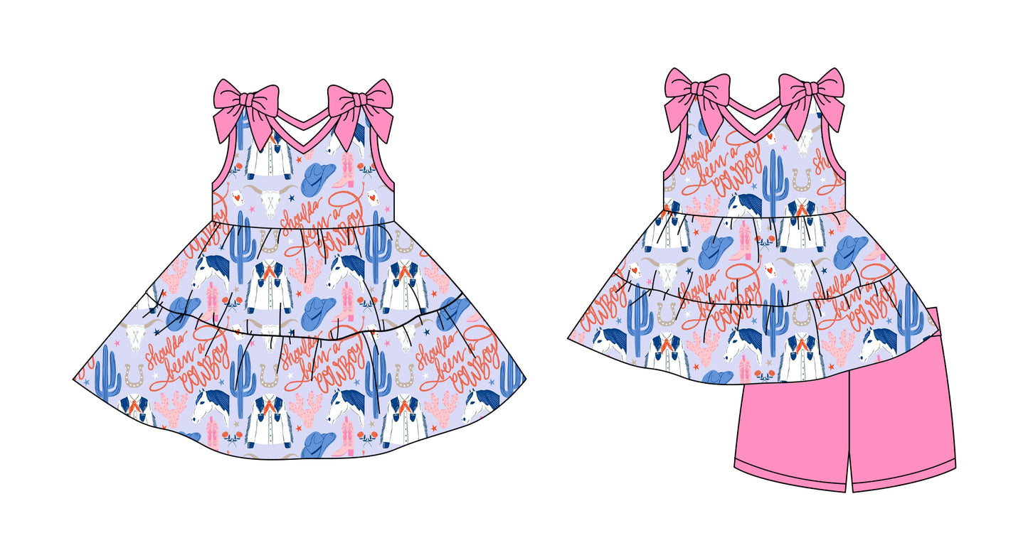 2.27 custom each style moq 5eta 4-6week Sibling Sister boot catcus baby girl short sleeve shorts sets and dresses match design