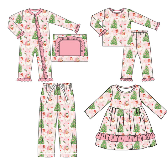 25.5.12 custom each style moq 5eta 4-6week Sibling Sisters Christmas tree baby girl long sleeve pants sets and romper and dress and adult pants match family design