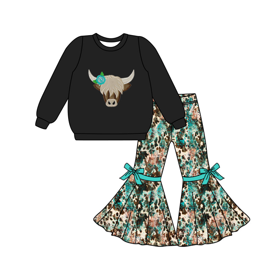 8.27 custom each style moq 5eta 4-6week Sibling Sister cow head black baby girl sets and dress and rompers match family design