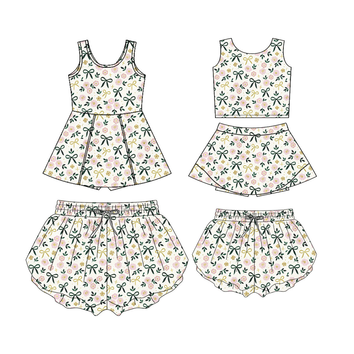 3.5 Custom moq 5 mix size Sibling Baby Girl's Flowers Print Sleeveless Top And Skirt Yoga Set Yoga Dress With Shorts Mom And Me Yoga Shorts