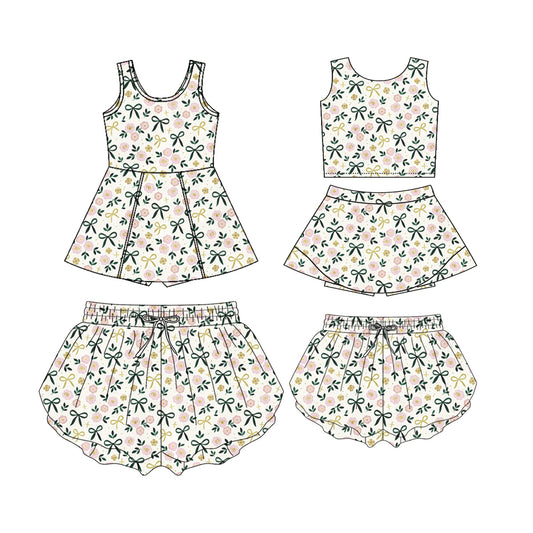 3.5 Custom moq 5 mix size Sibling Baby Girl's Flowers Print Sleeveless Top And Skirt Yoga Set Yoga Dress With Shorts Mom And Me Yoga Shorts