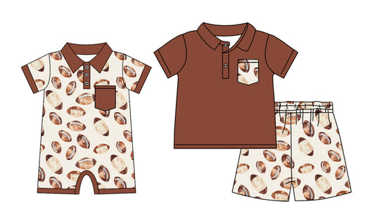 3.31 Custom moq 5 mix size Sibling Baby Boys Romper Brown Short-Sleeved Top And Shorts Set Summer Outfit