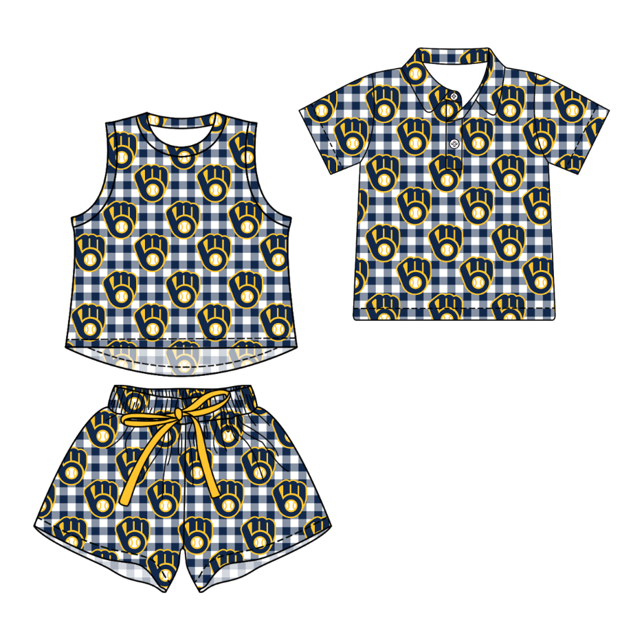 Custom moq 5 mix size milk silk summer teams Girls Checked  Sleeveless Top And Short Sets Boys Short Sleeve Button Polo Shirt Top
