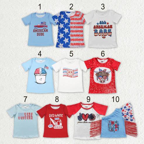 RTS NO MOQ Sibling Baby Boys 4th of July T-shirts Tops Short Sleeve Flags Stars Clothing for Infants