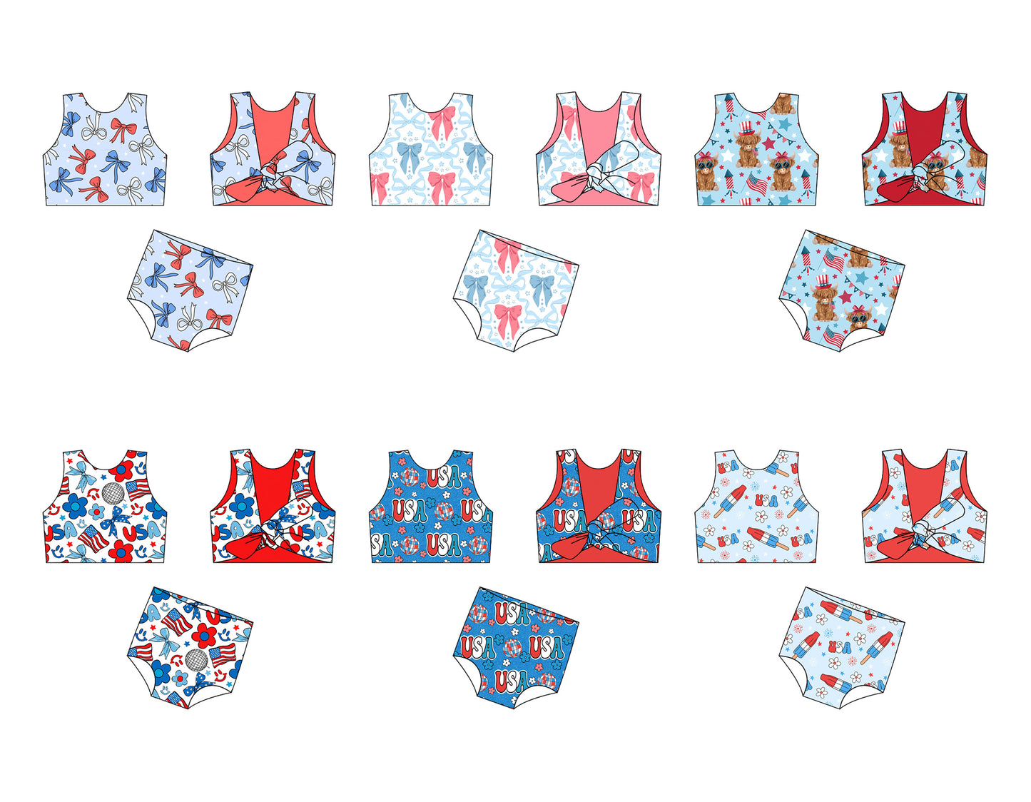 Custom moq 5 mix size Sibling Baby Girls Two-Piece Sleeveless Swimsuit Set 4th of July outfits