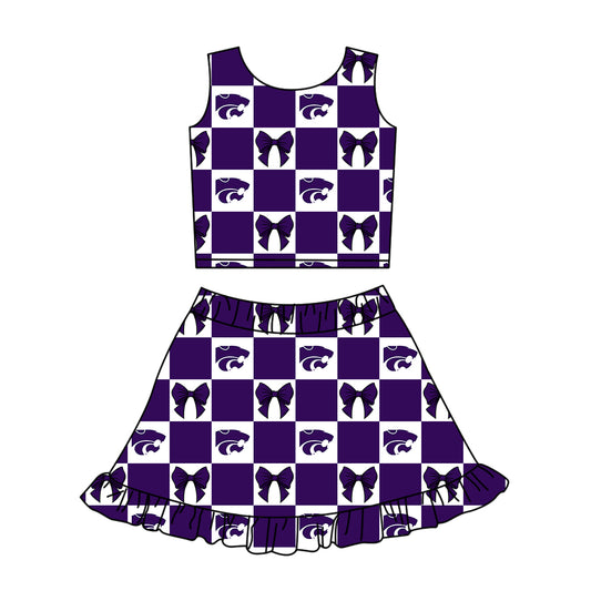 Custom moq 3 or 5 mix size milk silk summer teams baby girl clothes bow purple sleeveless skirts sets-26.1.24