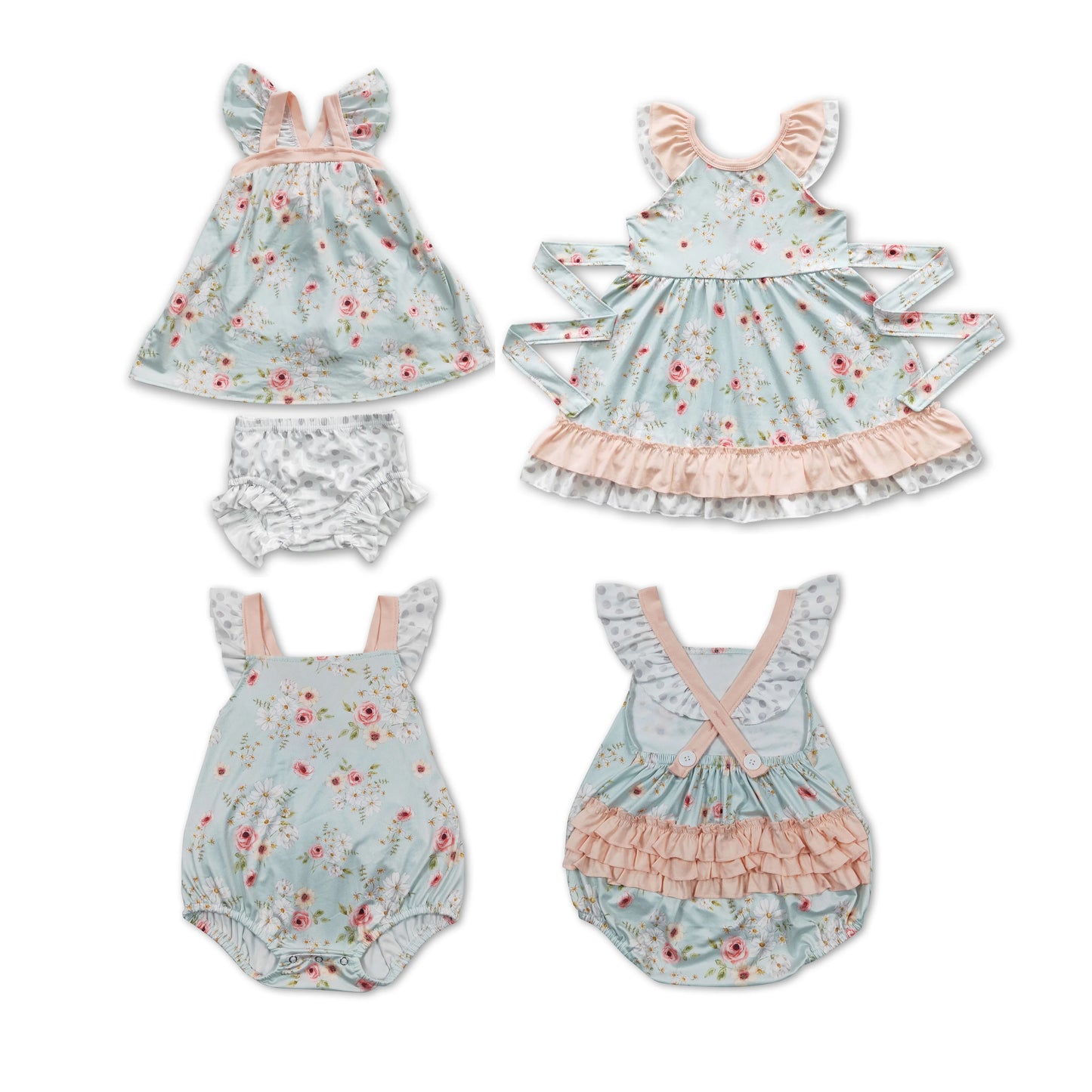 RTS Boys and girls floral Short Sleeve rompers briefs sets dress