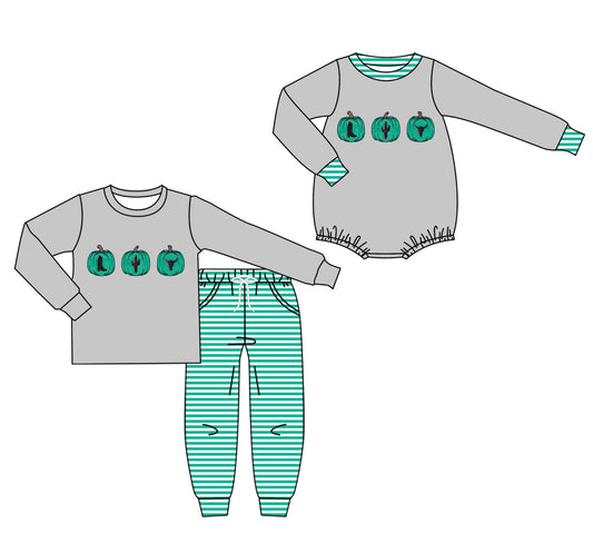 25.7.17 custom each style moq 5eta 4-6week Sibling Sister pumpkin baby boy long sleeve pants sets and rompers match family design