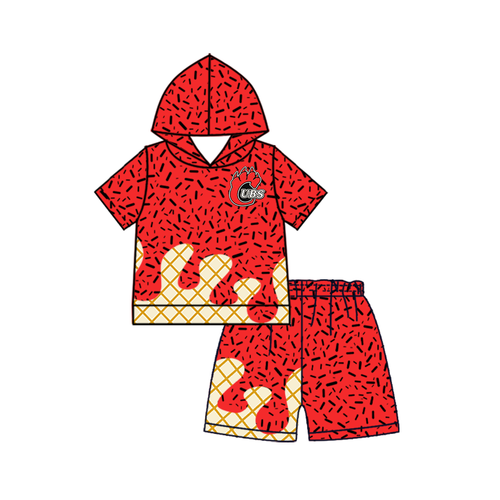 custom moq 5 mix size MSD072708 Baby Kids Sprinkles Drip Team Short Sleeve Hooded Top Shorts Outfit