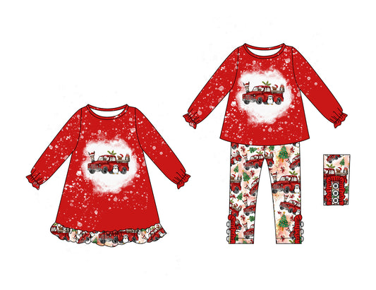 25.6.28 custom each style moq 5eta 4-6week Sibling Sisters Christmas red baby girl long sleeve pants sets and dress match family desig