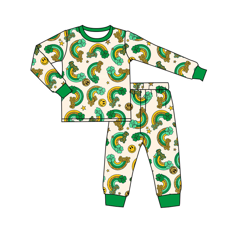10.12 custom each style moq 5eta 4-6week Sibling Four Leaf Clover green baby boys sets and rompers match family design