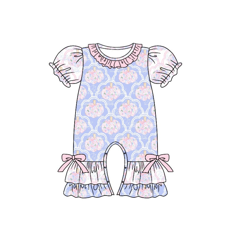 5.11custom each style moq 5eta 4-5week Sibling Sister pink flower pumpkin prints blue purple girls set and baby romper and dress match family design
