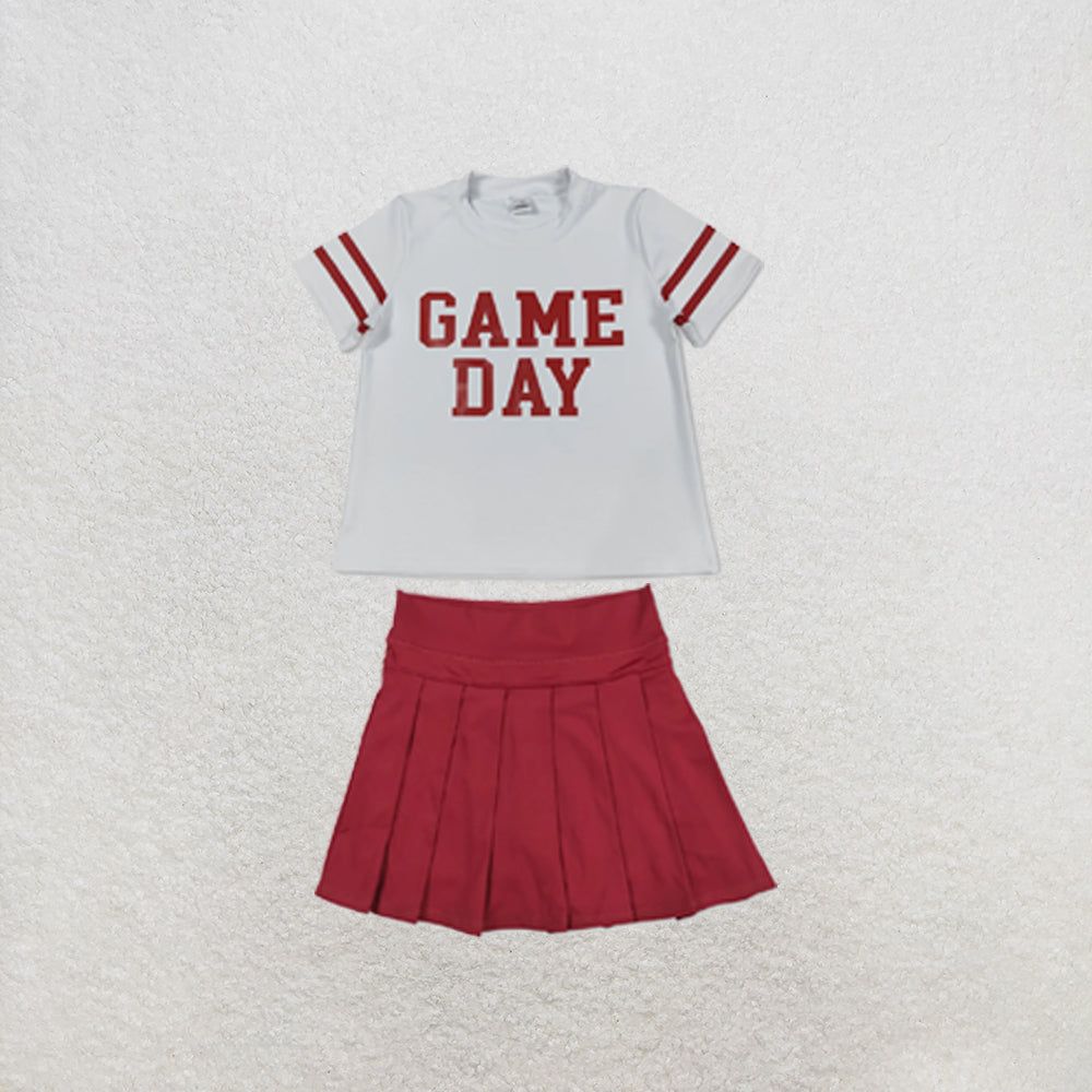 RTS NO MOQ Sibling yoga fabric Baby Girls Vinyl Red Game Day Print Top Matching Shorts Two Piece Team Active Clothes Set