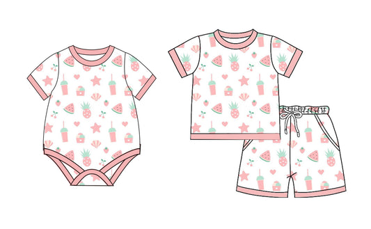 2.25 custom each style moq 5eta 4-6week Sibling Sister baby girl short sleeve shorts sets and romper match design