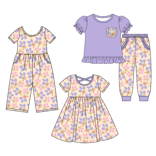 25.9.25 custom each style moq 8 eta 6-8week Sibling Sisters bow baby girl short sleeve shorts sets and dress and jumpsuit match family design