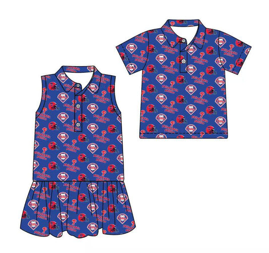 Custom moq 5 mix size milk silk summer teams Blue Sleeveless Dress for Baby Girl Short-Sleeved Polo Shirt for Baby Boy Infant Clothing