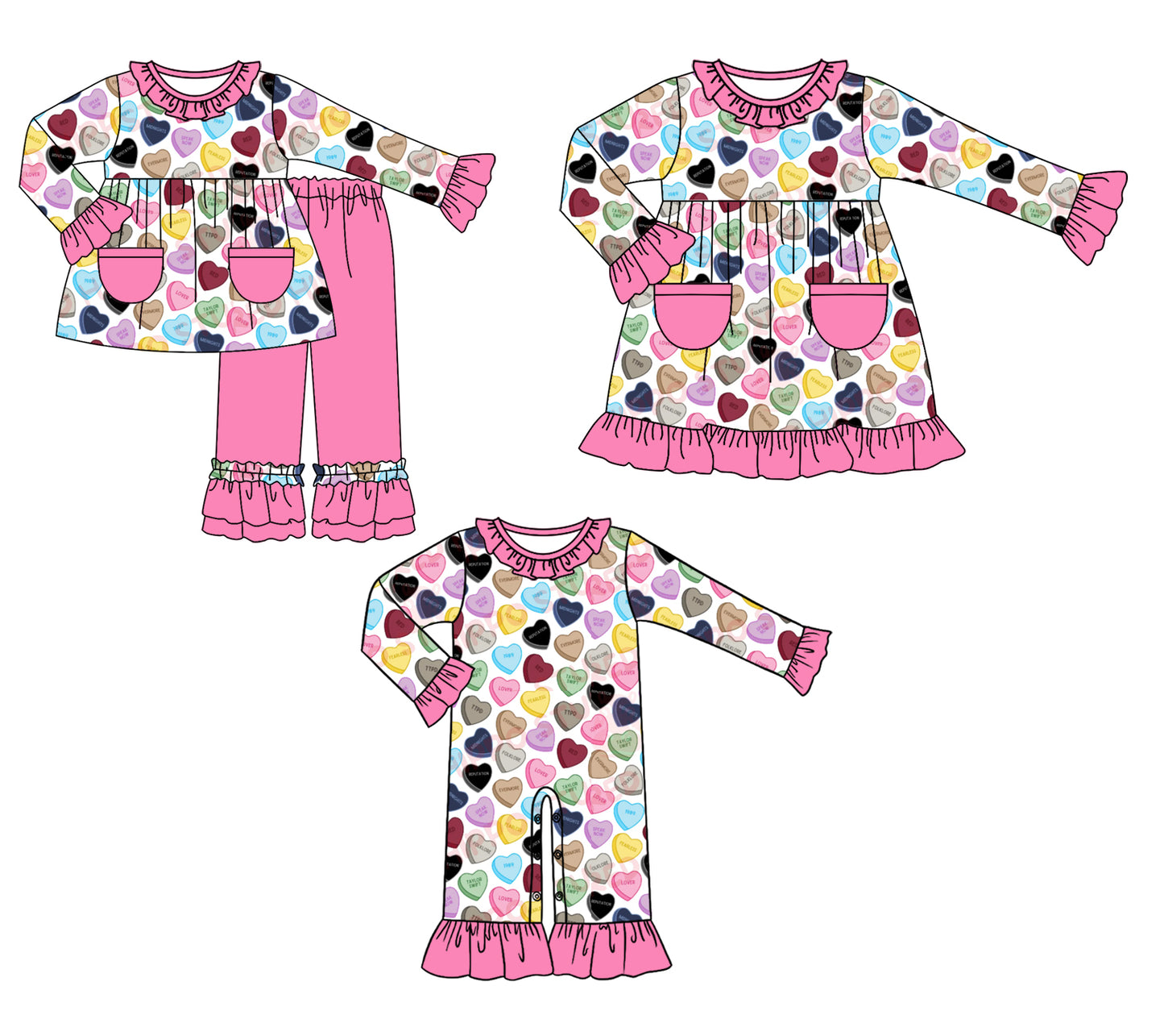 11.3 custom each style moq 5eta 4-6week Sibling Sister love pink baby girl sets and dress and rompers match family design