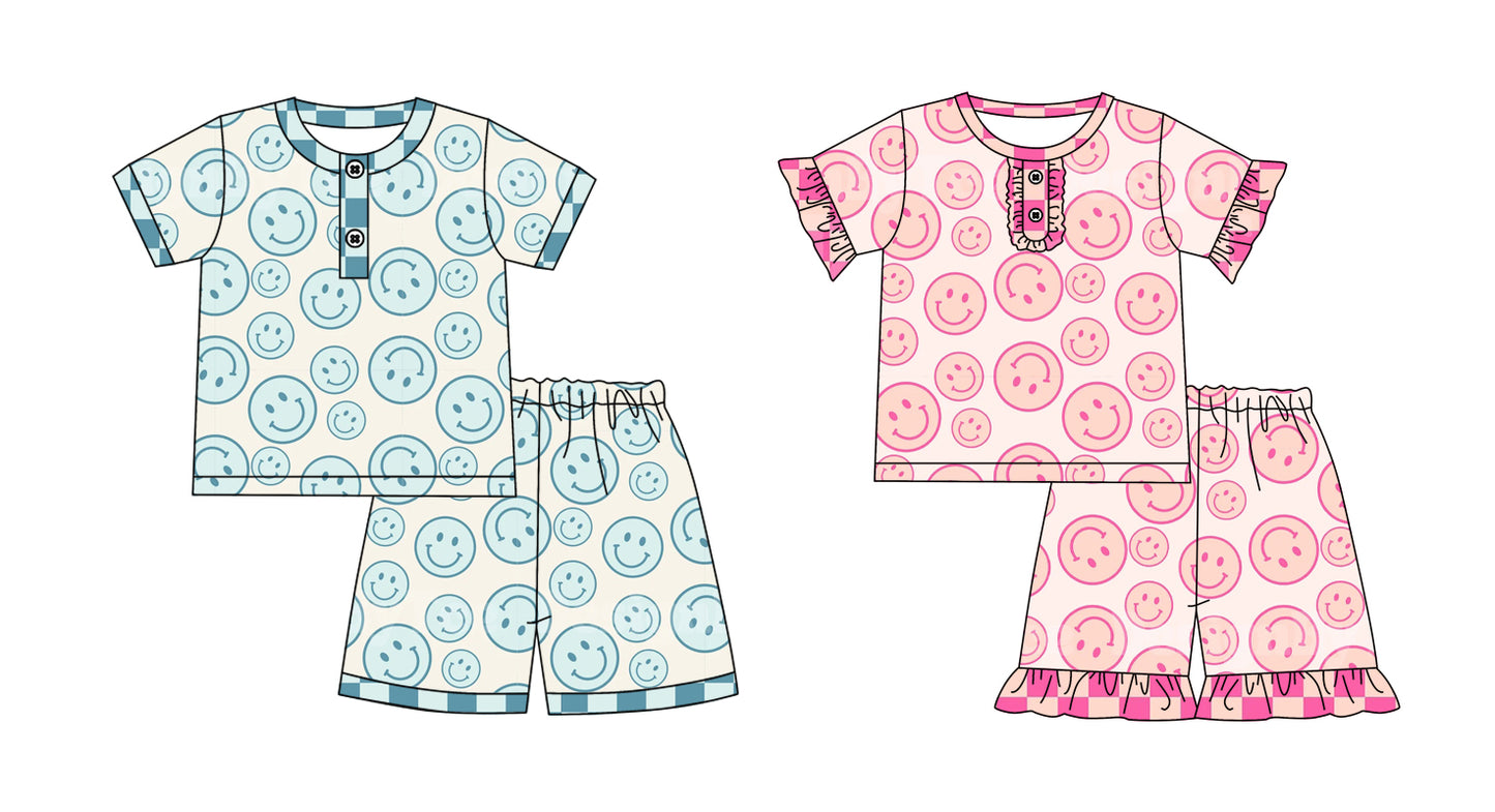 12.24 custom each style moq 5eta 4-6week Sibling Sister smiley baby girls short sleeve shorts sets 1 and sets 2 match design