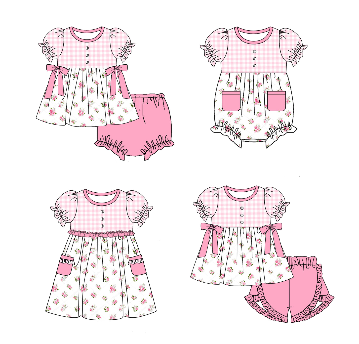 11.18 custom each style moq 5eta 4-6week Sibling Sister floral baby girl short sleeve shorts sets and briefs sets 2 and girls romper and dress match design