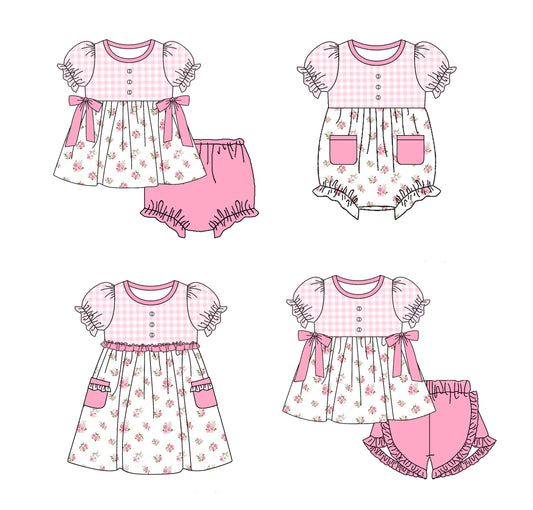 11.18 custom each style moq 5eta 4-6week Sibling Sister floral baby girl short sleeve shorts sets and briefs sets 2 and girls romper and dress match design