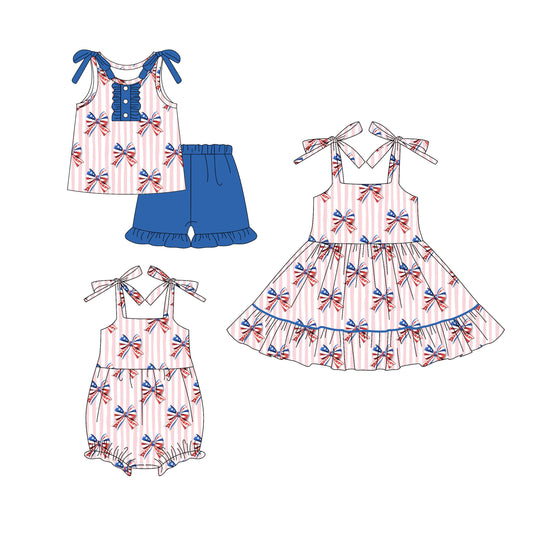 4.16 custom each style moq 5eta 4-6week Sibling Sisters bow baby girl short sleeve shorts sets and dress and rompers match family design