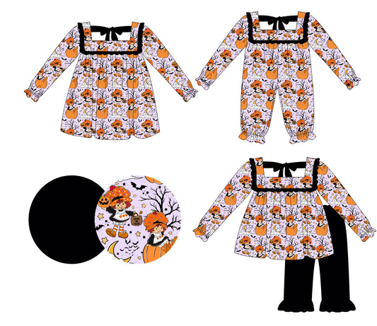 25.6.3 custom each style moq 5eta 4-6week Sibling Sisters pumpkin baby girl long sleeve pants sets and dress and rompers match family design