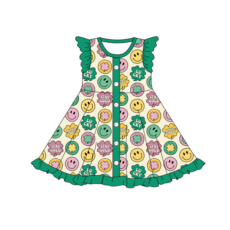 10.18 custom each style moq 5eta 4-6week Sibling Sister Four Leaf Clover green baby girl sets and dress and rompers match family design