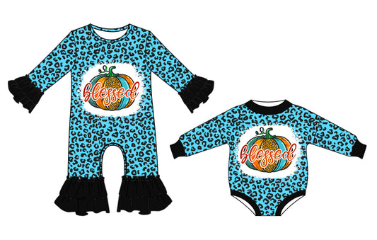 25.5.7 custom each style moq 5eta 4-6week Sibling Sisters pumpkin baby girl long sleeve romper 1 and romper 2 match family design