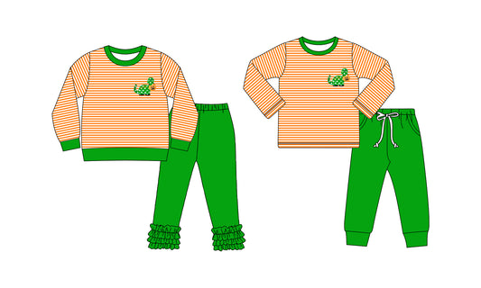 25.7.29 custom each style moq 5eta 4-6week Sibling Sisters pumpkin baby boy long sleeve pants sets 1 and sets 2 match family design