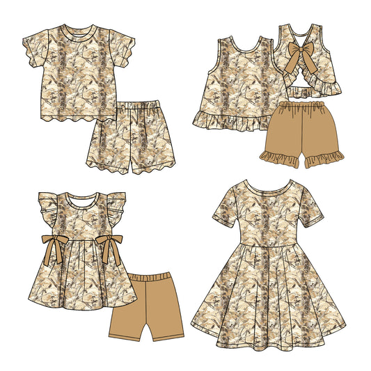 2.26 Custom moq 5 mix size Sibling Baby Girl Dead Leaf Camouflage Short-Sleeved Outfit  And Dress