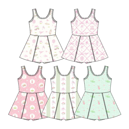Custom moq 5 mix size Baby Girl Sleeveless Printed Yoga Knee Length Dress