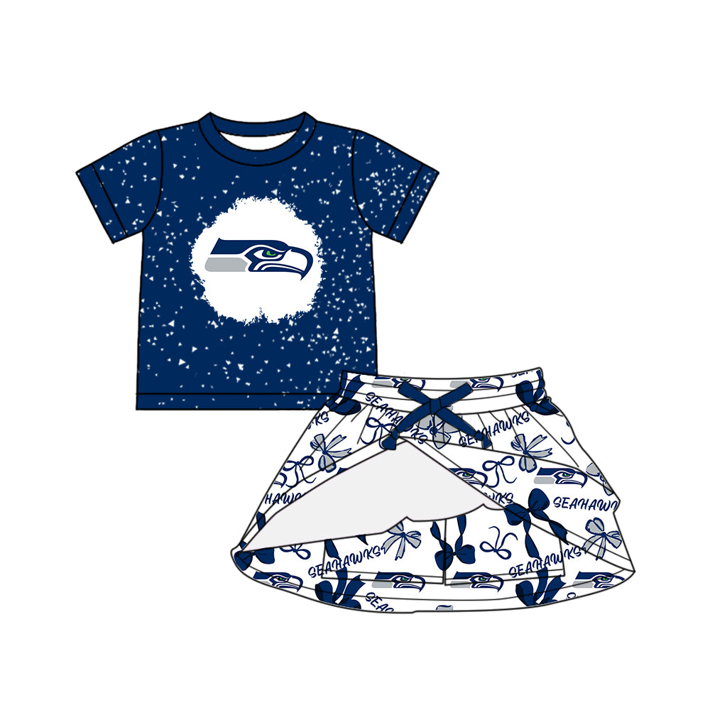 Custom moq 5 mix sizes summer teams baby girls clothes team blue short sleeve skirts shorts sets 1 and skirts sets 2 and and skirts sets 2 and dress 1 and dress 2 and dress 3 and dress 4-25.6.6