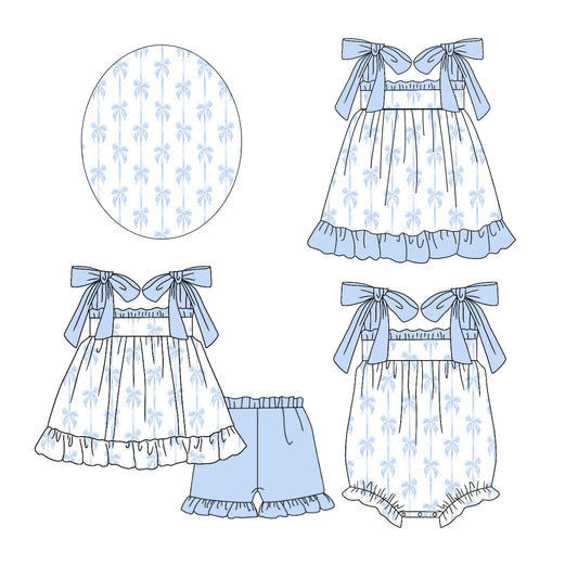 3.26 custom each style moq 5eta 4-6week Sibling Sisters bow baby girl short sleeve shorts sets and dress and rompers match family design
