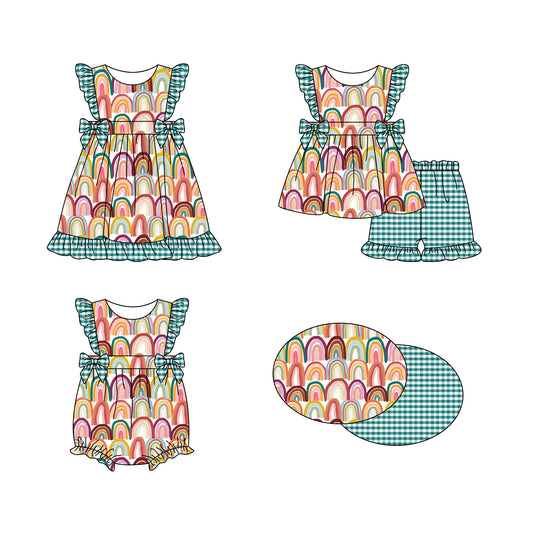 11.16 custom each style moq 5eta 4-6week Sibling Sister rainbow baby girl short sleeve shorts sets and dress and rompers match family design